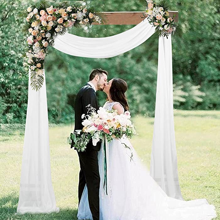 AMZLOKAE Wedding Arch Drapes Fabric 2 Panels White Chiffon Fabric Drapery 18ft Wedding Archway 6 Yards Wedding Ceremony Reception Decorations Sheer Fabric for Draping Wedding Decorations