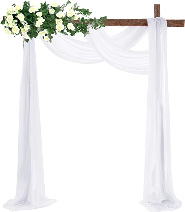 Wedding Arch Draping Fabric 2 Panel 216 inch White Chiffon Fabric Drapery Backdrop Curtain Draping Voile Swag for Wedding Ceremony Party Archway Stage Decoration