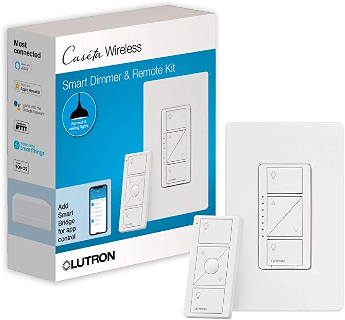 Lutron Caseta Wireless Smart Lighting Dimmer Switch and Remote Kit for Wall & Ceiling Lights, P-PKG1W-WH, White