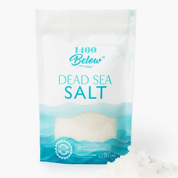 1400 Below Dead Sea Salt, Coarse Grain, 2.2 Pounds - Foot and Spa Bath Soak, Exfoliating Body Scrub, 100% Pure and Mineral-Rich, Relieves Sore Muscles and Soothes Joints, Helps Chronic Skin Conditions