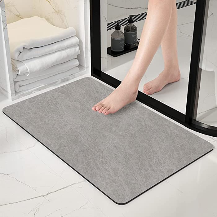 Thin Bath Mats for Bathroom Non Slip Bath Rug Bathroom Mats Super Absorbent Floor Mat Washable Bathroom Rugs fit Under Door,for Bathtub,Kitchen ,Shower and Laundry Room(Grey, 18 x 28)