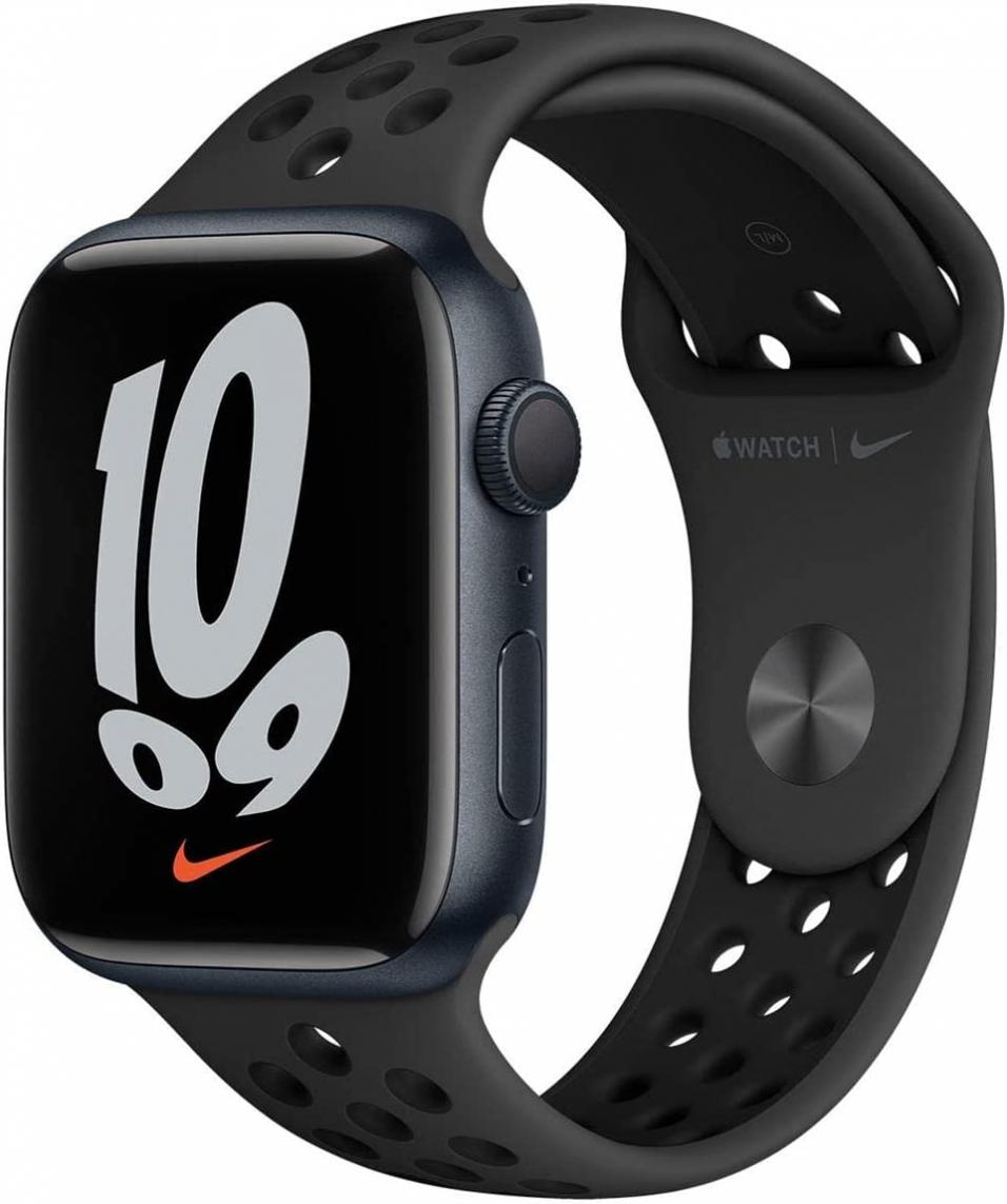 Apple Watch Nike Series 7 (GPS, 45MM) Midnight Aluminum Case with Anthracite/Black Nike Sport Band (Renewed)