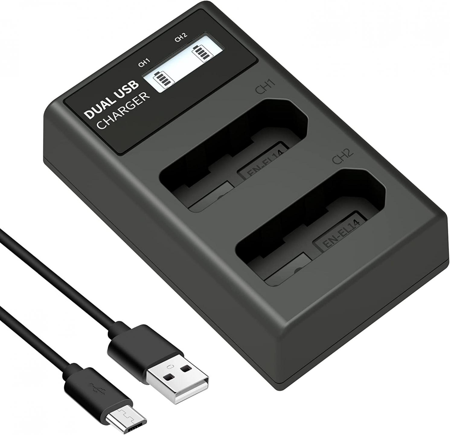 EN-EL14 EN-EL14a Battery Charger: LP Dual LCD Charger Compatible with Nikon D3500, D5600, D3300, D5100, D5500, D3100, D3200, D5200, D5300, D3400, DF, Coolpix P7000, P7100, P7700, P7800 Cameras & More