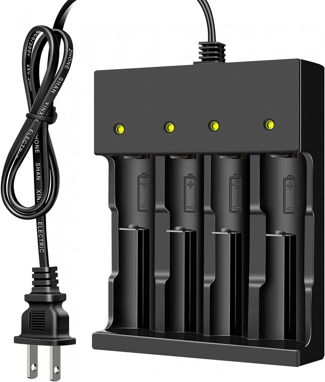 18650 Battery Charger 4 Bay Smart Universal Charger for 3.7V Rechargeable Lithium Li ion Batteries Compatible 18650 26650 21700 10400 14500 16340 16650 18500 Battery Charger (Only AC Charger)