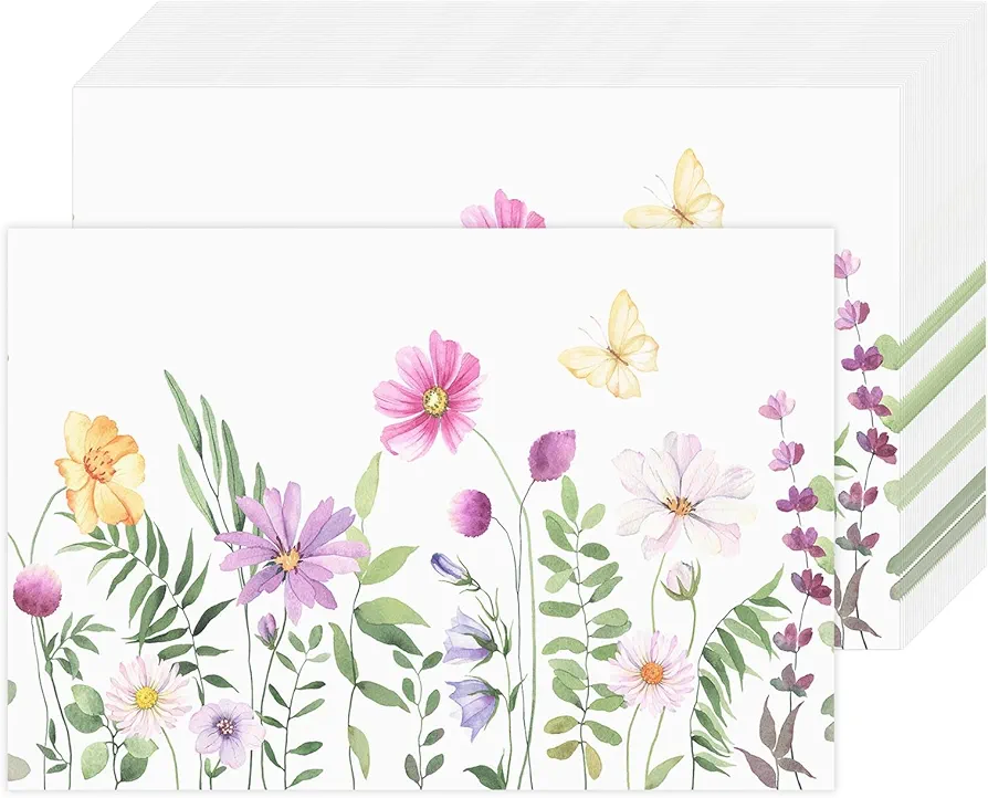 50 Pieces Wildflower Green Plants Paper Placemats, Disposable Durable Spring Butterfly Floral Colorful Place Mats Great for Party Holiday Kitchen Dining Room Table Decorations 11" x 17"