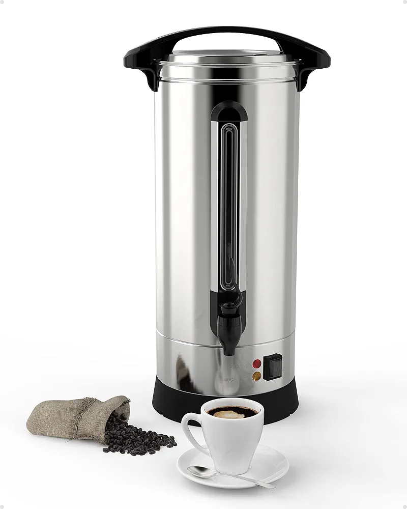 110 Cup Commercial Coffee Maker 16L, Large Capacity Coffee Urns with Double-wall 304 Stainless Steel, Quick Brewing Coffee Dispenser for Meeting Rooms and Other Large Gatherings