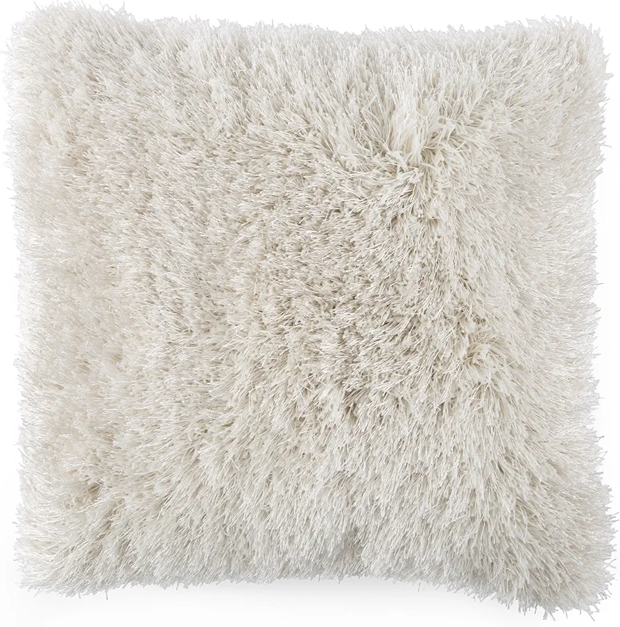 Lavish Home Oversized Floor or Throw Pillow Square Luxury Plush– Shag Faux Fur Glam Decor Cushion for Bedroom Living Room or Dorm, 1 Count (Pack of 1),Beige