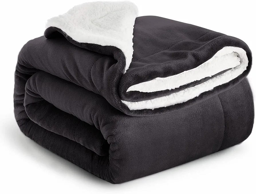 IR Imperial Rooms Sherpa Blankets Queen Size - Thick and Warm Black Blankets for Winter, Reversible Soft and Fuzzy Fluffy Queen Size Blanket for Bed, 90x90 Inches