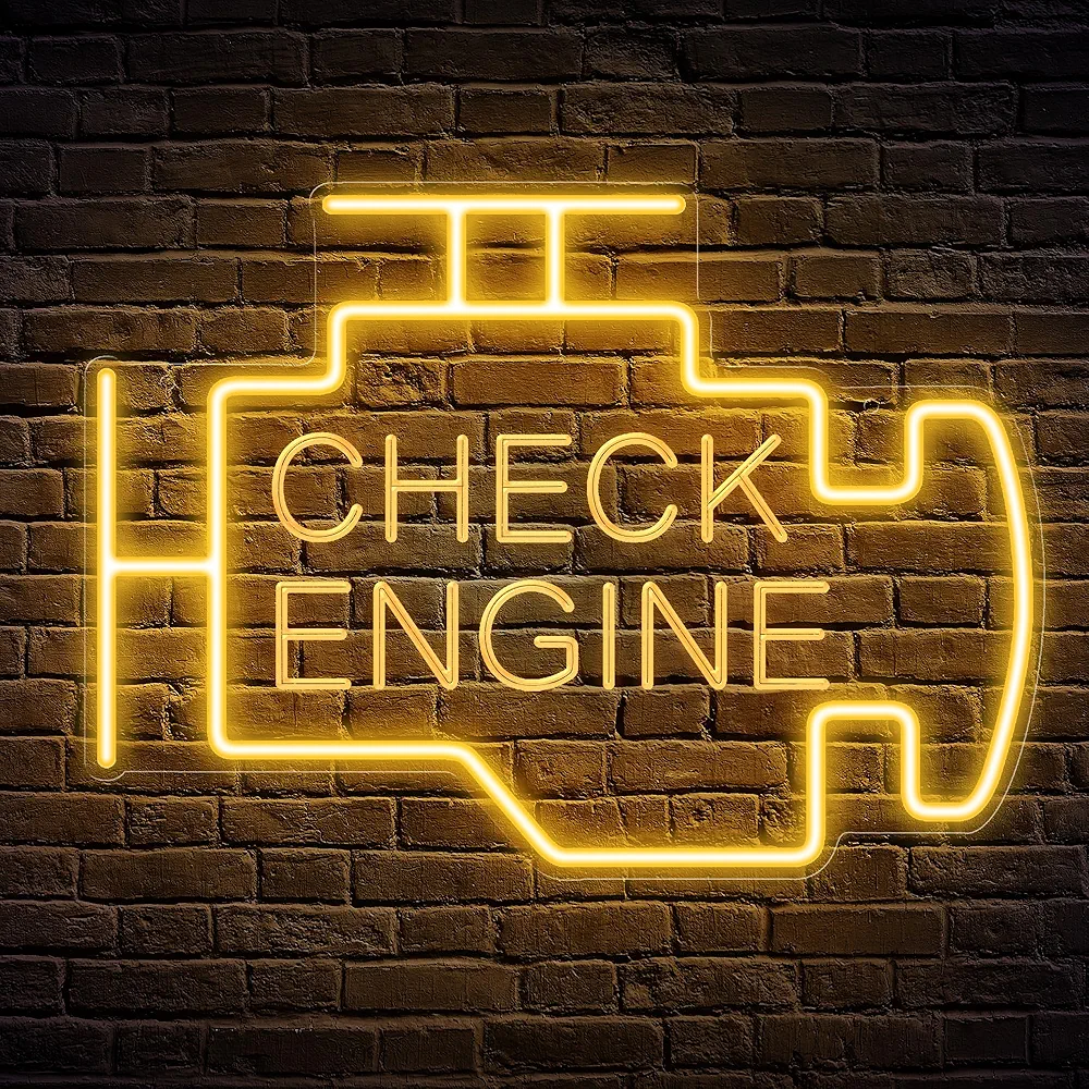 Check Engine Neon Sign, LED Garage Sign for Car Room Decor | Check Engine Light Neon Sign for Garage Decor, Auto Repair Workshop, Man Cave - Best Gifts for Dad, Car Enthusiast (Golden Yellow)