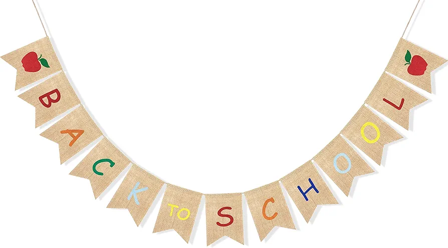 Back to School Banner Burlap Apple Sign First Day of School Decorations Garland Classroom Blackboard Hanging Décor