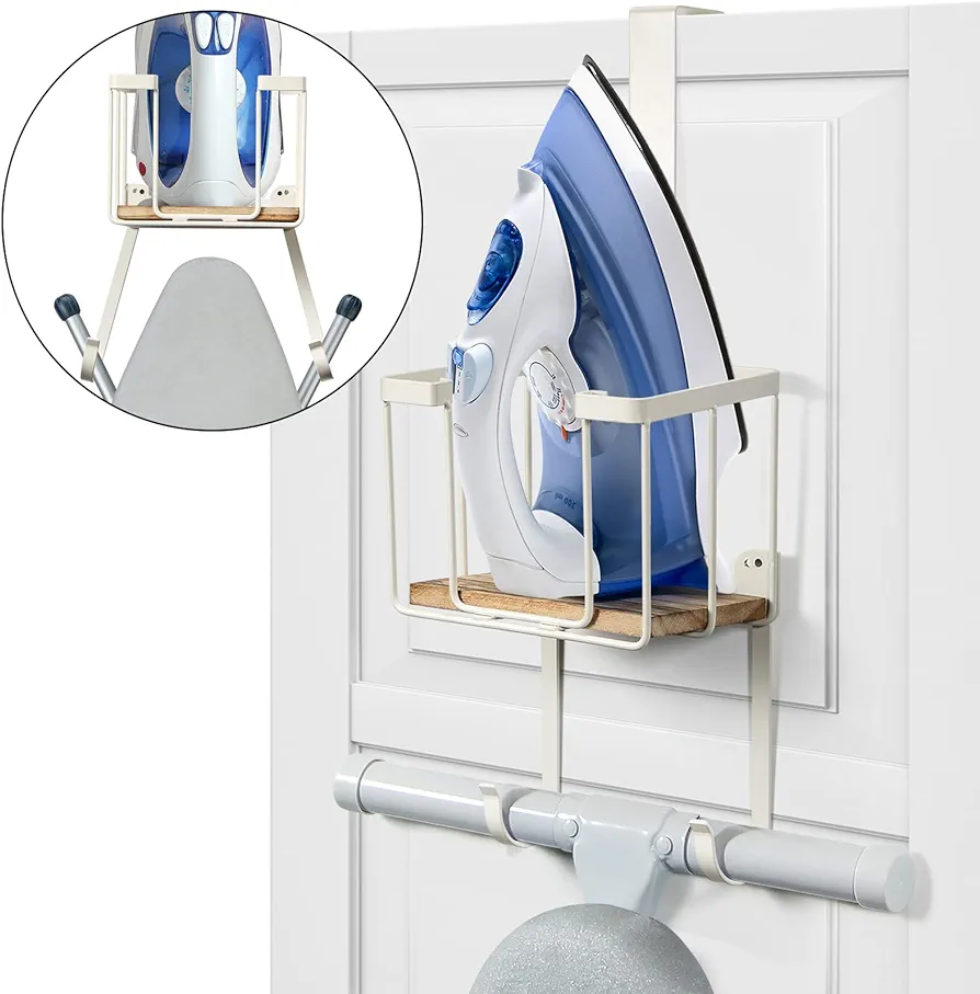 Over The Door/Wall Mount Ironing Board Hanger, Laundry Room Iron and Ironing Board Storage Holder, White