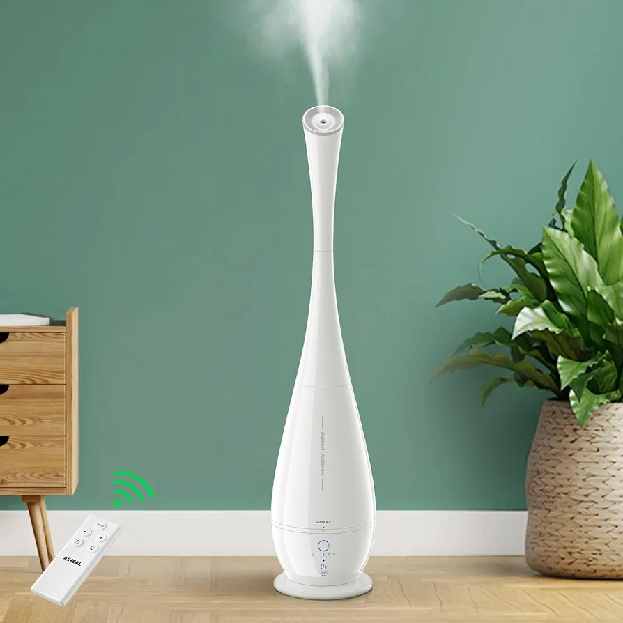 Humidifier for Bedroom, 5L Cool Mist Floor Humidifiers for Large Room, Quiet Ultrasonic Humidifier with Smart Humidistat Mode and Essential Oil Diffuser, Baby Humidifiers with Sleep Mode, White