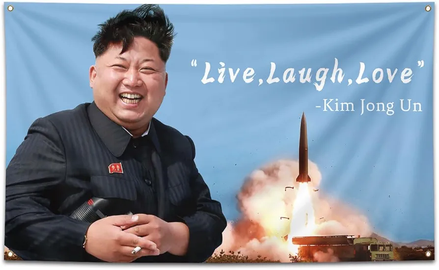 Kim Jong Un Live Love Laugh Flag 3x5 Feet Banner Funny Poster Durable Men's Cave Wall Flag With Brass Grommet, Suitable For University Dormitory Room Decoration, Outdoor, Party.