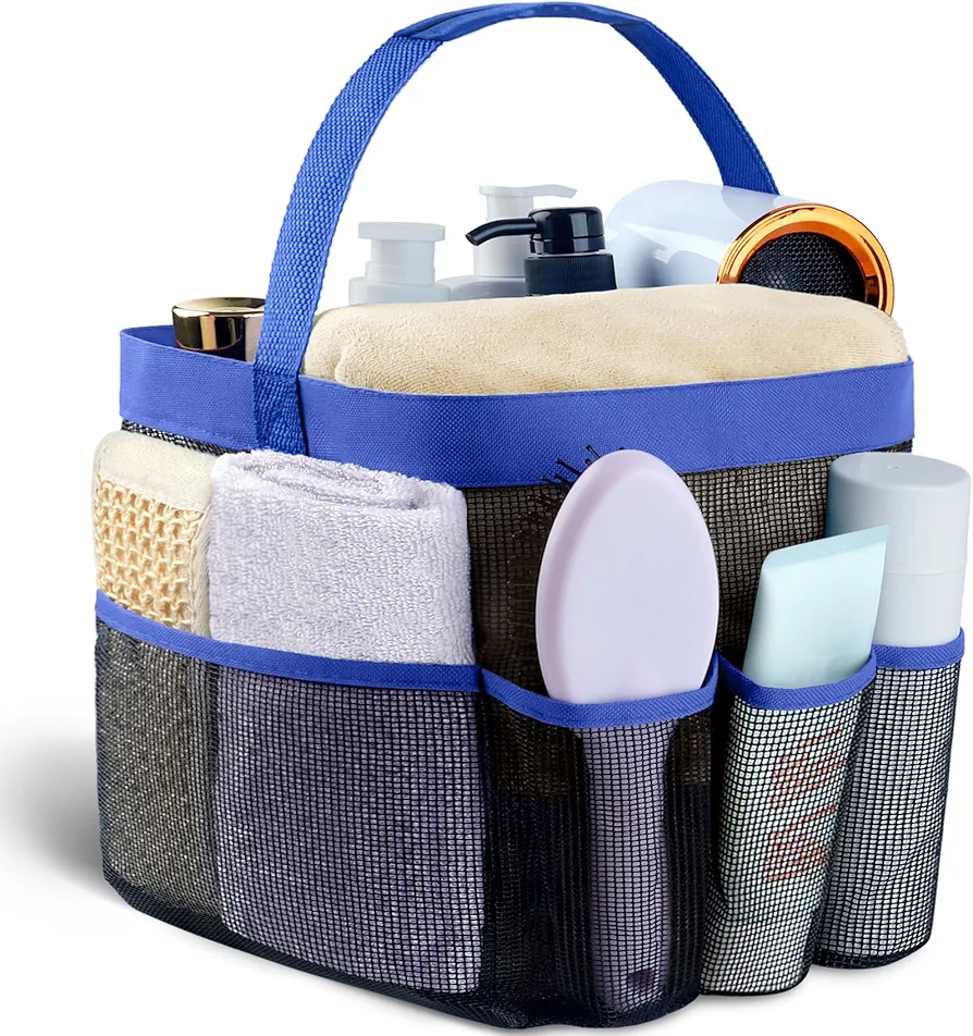 Mesh Shower Caddy Portable for College Dorm Room Essentials with 8 Pockets, Hanging Shower Caddy Dorm Basket, Quick Dry Shower Bag for Bathroom