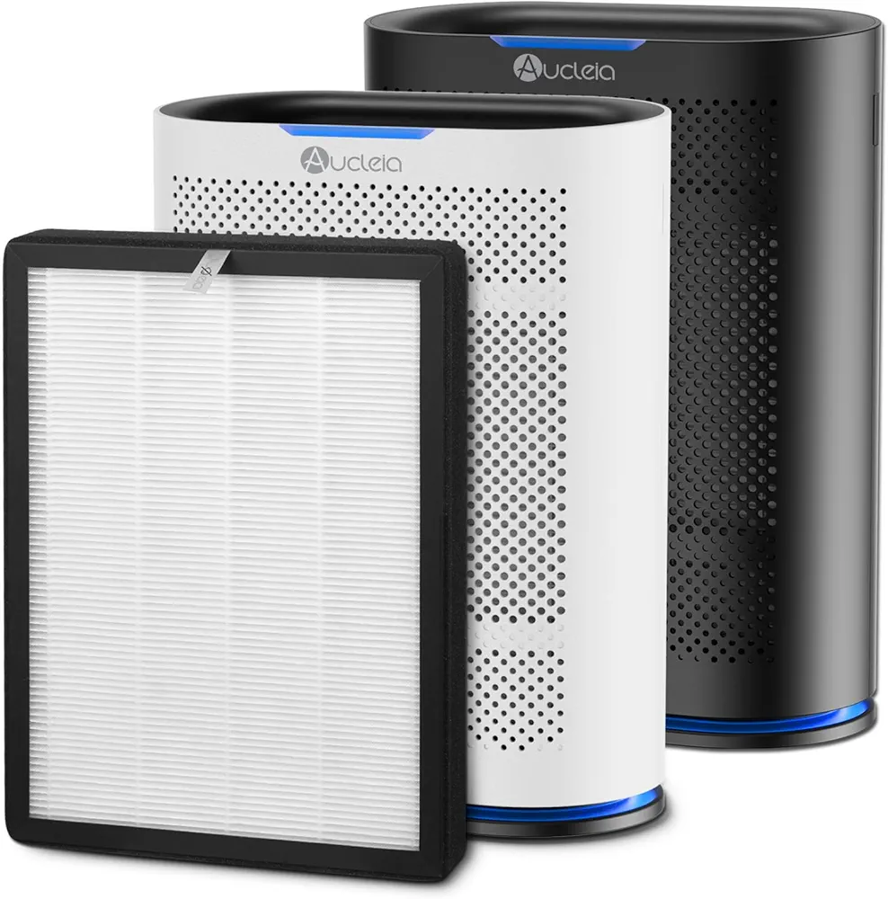 Bundle：KQ-36 White/Black+ Replacement filters. H14 Air Purifier Cover 2,100 Sq.Ft, 22dB Auto Hepa Air purifiers For Home Large Room With 7 Colors Light, Fragrance Air cleaner Filter Smoke, Dust, Pet