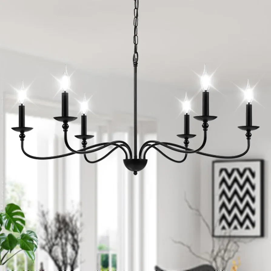 CHENBEN Black Farmhouse Chandeliers for Dining Room, 6 light Vintage Chandelier Light Fixtures Hanging,Industrial Kitchen Chandelier Lighting Fixtures for Dining Room over Table,Bedroom,Foyer