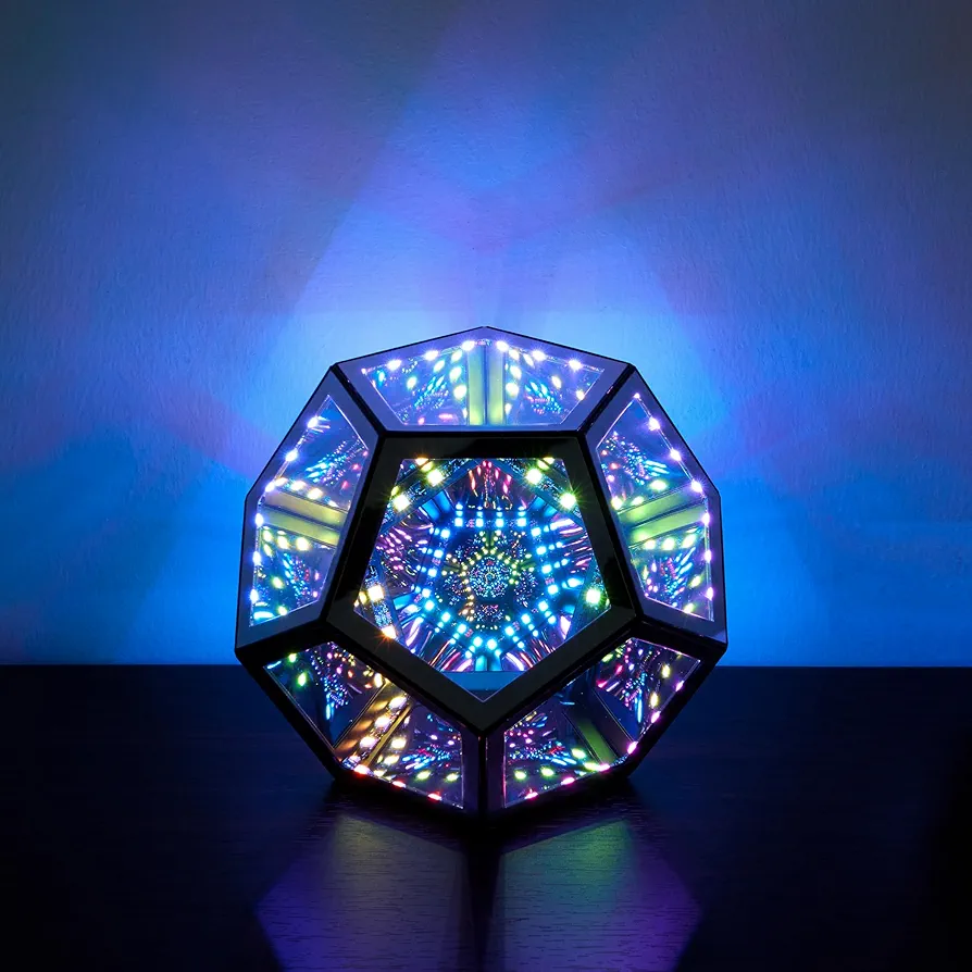 Infinity Dodecahedron Gaming Light, Cool RGBW Led Desk Table Lamp Light for Bedroom Gaming Room Decor, Unique Colorful Mood Changing Ambient Night Lighting lamp Adult Men Birthday Gift