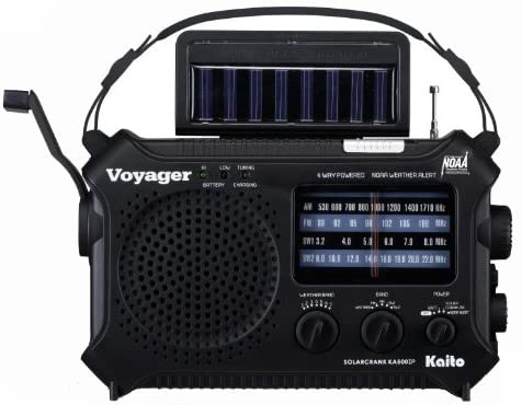 Kaito KA500IP-BLK Voyager Solar/Dynamo AM/FM/SW NOAA Weather Radio with Alert and Cell Phone Charger, Black