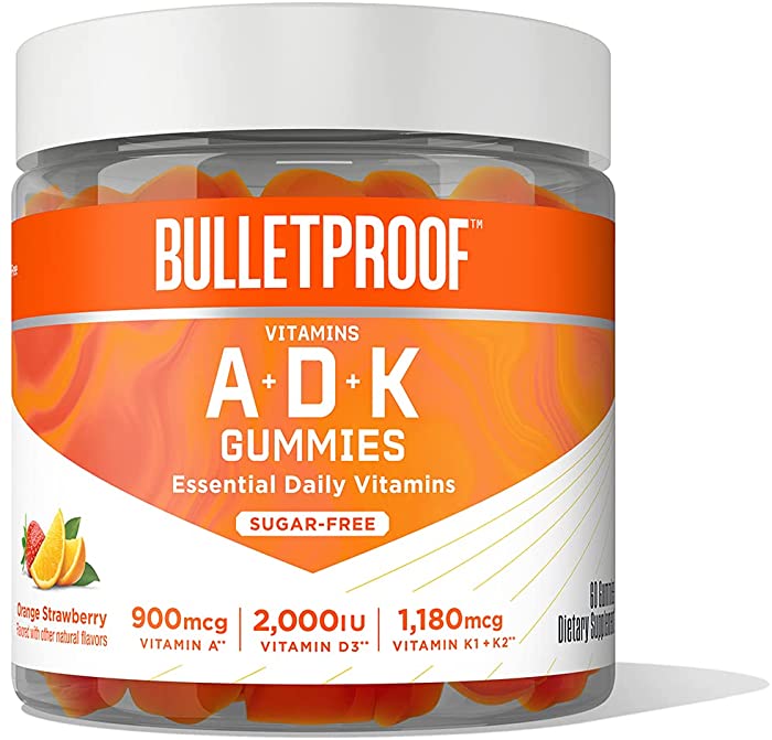 Bulletproof Sugar-Free Orange Strawberry Vitamins A+D+K Gummies, 60 Count, Keto Supplement for Heart, Bone and Immune Support