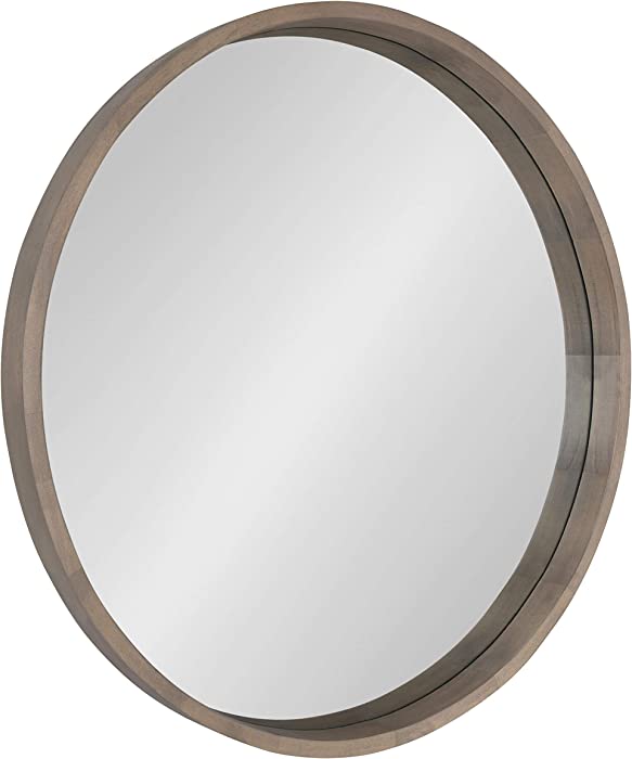 Kate and Laurel Hutton Round Decorative Wood Frame Wall Mirror, 30 Inch Diameter, Graywash