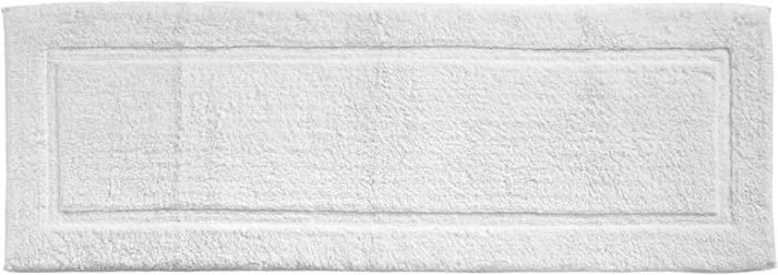 mDesign Soft 100% Cotton Luxury Hotel-Style Rectangular Spa Mat Rug, Plush Water Absorbent, Decorative Border for Bathroom Vanity Bathtub/Shower, Machine Washable Long Runner - White