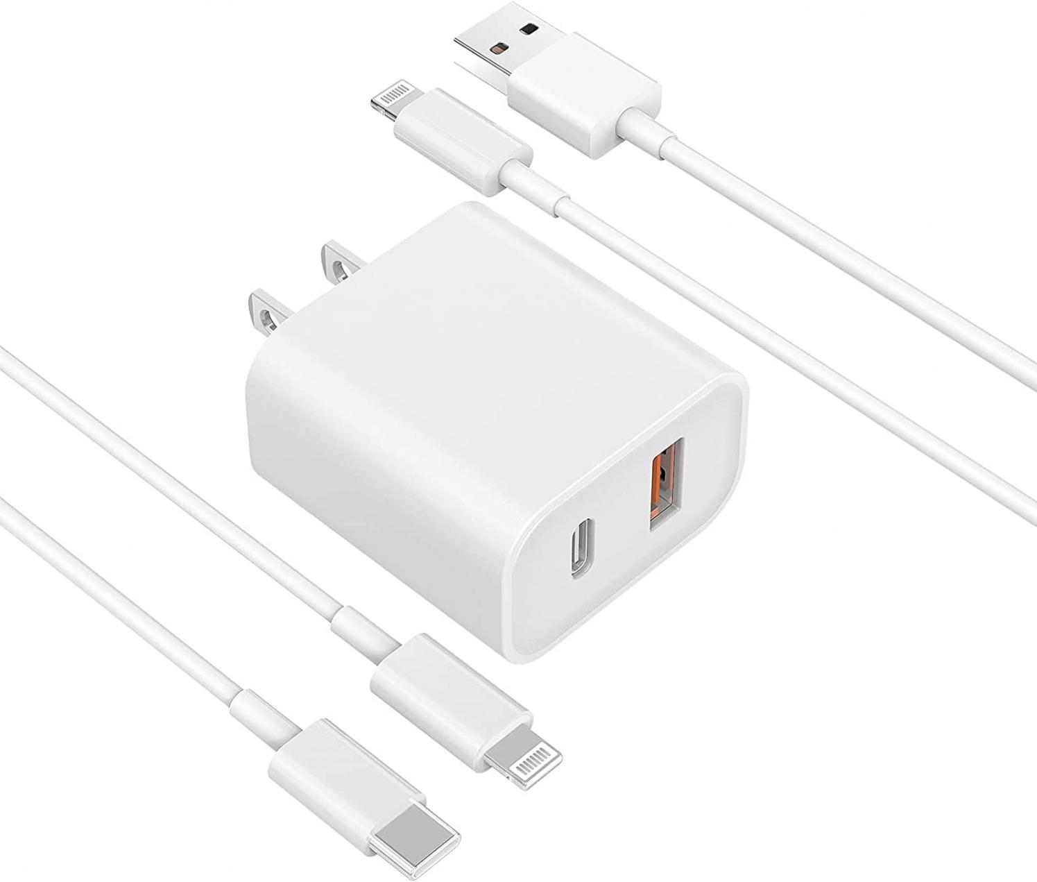 [Apple MFi Certified] iPhone Fast Charger, DESOFICON 20W Dual Port Type/USB C Power Delivery + Quick Charge 3.0 Wall Charger Plug with 2Pack 6FT Lightning Cord for iPhone 13/12/11/XS/XR/X/iPad/Airpods