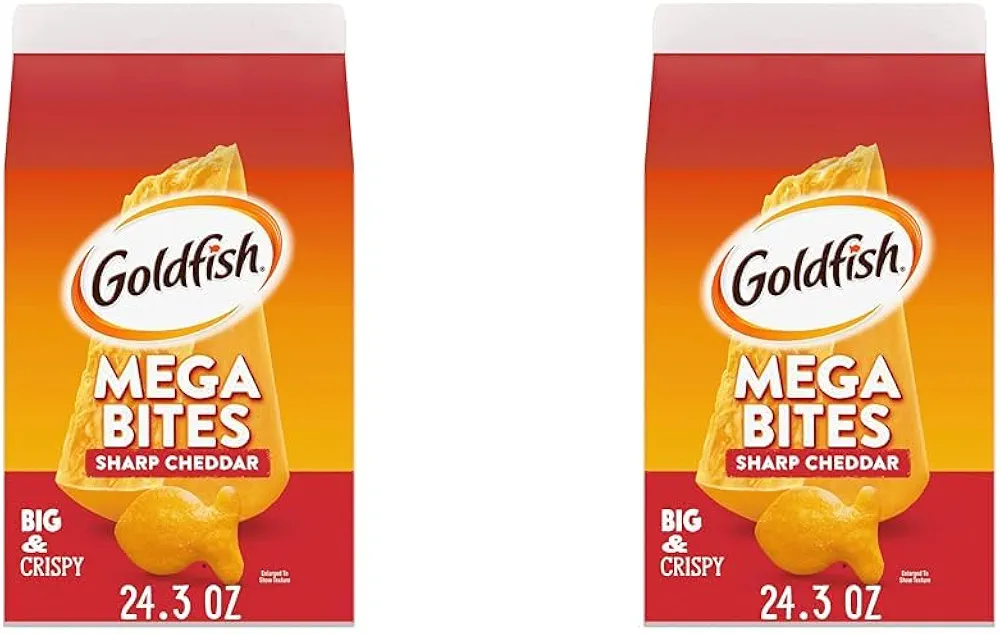 Goldfish Mega Bites, Sharp Cheddar Crackers, 24.3 Oz Carton (Pack of 2)