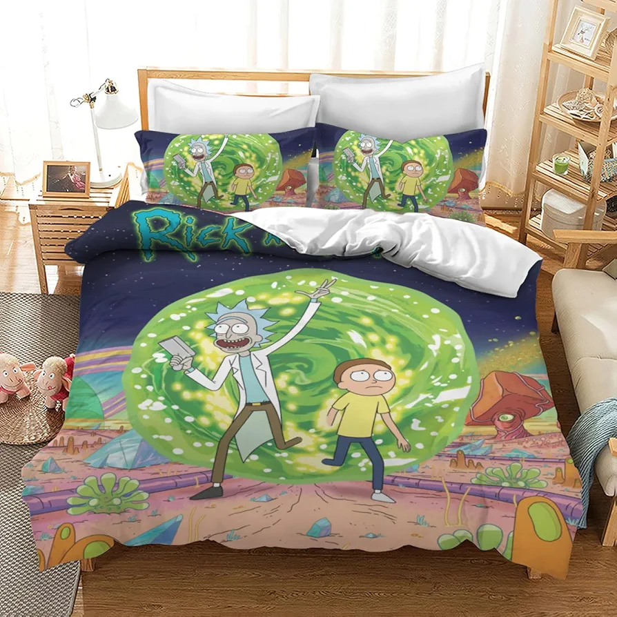 Cartoon Anime Comforter Cover Set 3 Piece Full Size 3D Printed Bedding Set for Teens Boys Girs Adults Gift for Bedroom Room Decor 1 Quilt Cover 2 Pillow Cases 86"×70"