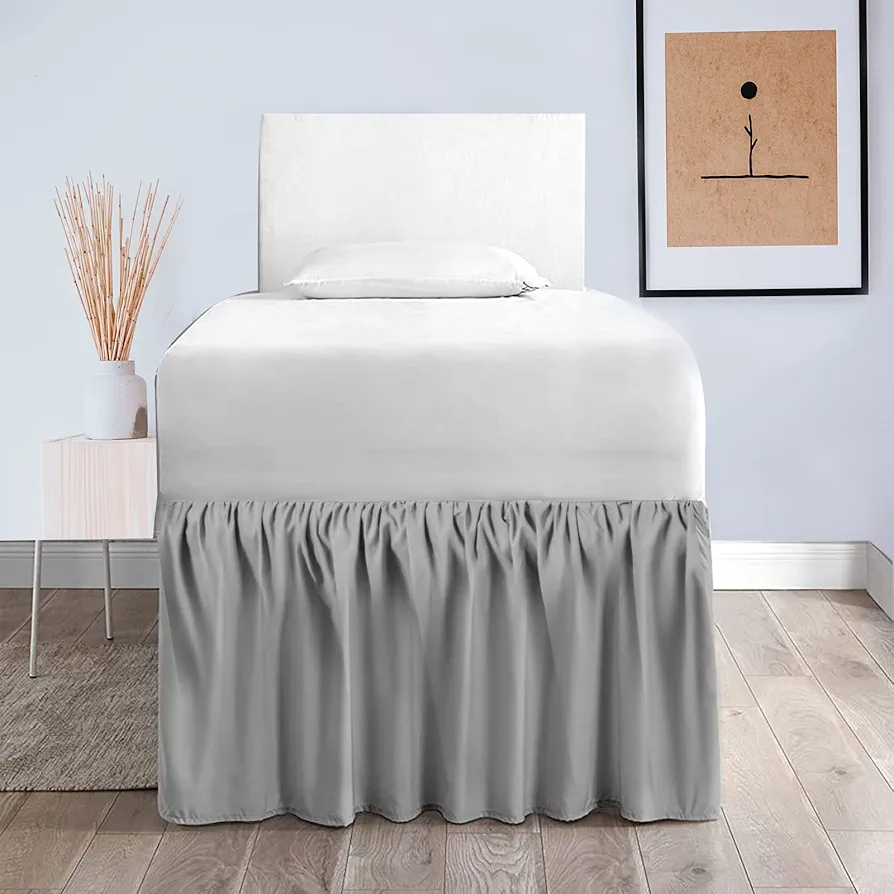 Dorm Bed Skirt - Ruffled Extra Long Bed Skirt Twin-XL, 110g Brushed Cloth Twin Bed Skirt - College Dorm Room Essentials - 32"/36" Drop (Gray, Twin-XL/36 Drop)