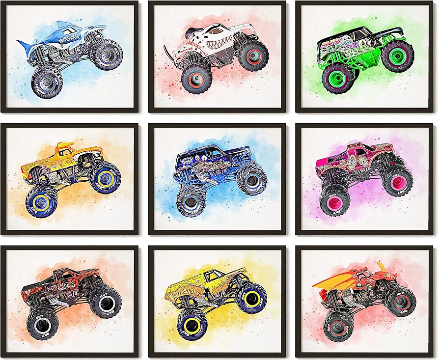 97 Decor Monster Truck Room Decor for Boys - Monster Truck Pictures Wall Decor, Monster Truck Wall Art Prints Teen Boy Bedroom Decorations, Vehicle Car Posters for Boys Room (8x10 Unframed)