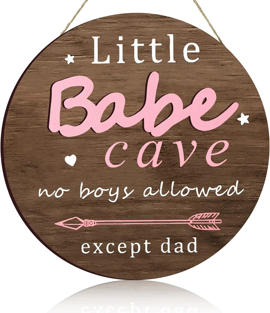 Little Babe Cave Door Sign Wood Baby Girl Nursery Decor Little Girl Nursery Room Wall Art for Girls Bedroom Living Room Hanging Rustic Woodland Decor