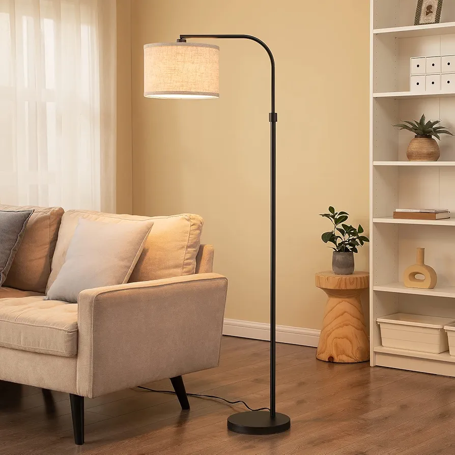 EDISHINE Modern Black Arched Floor Lamp, Metal Standing Arc Lamp with Foot Switch, Corner Reading Light with Hanging Lampshade for Living Room, Bedroom, Home Office, Study Room, Reading Corner