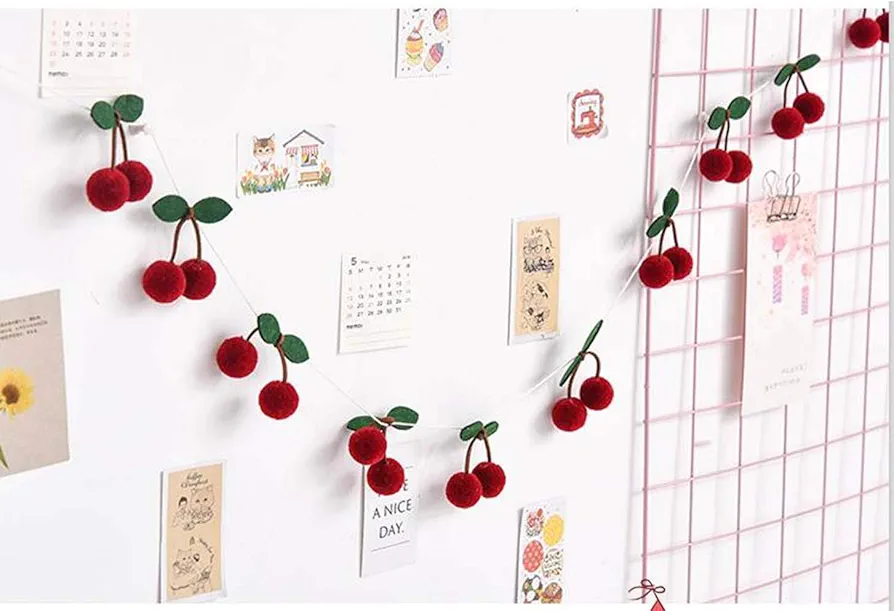 Colorful Cherry Garland Decoration (2string X 6.6ft) - DIY Fruit Hanging for Kids Bedroom Decoration Baby Shower Party Favor