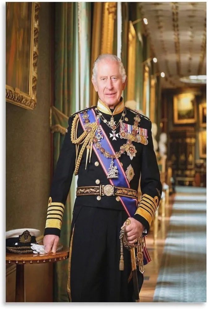 2024 Portrait of King Charles III in Military Uniform Poster Decorative Painting Canvas Wall Art Living Room Posters Bedroom Painting 16x24inch(40x60cm)