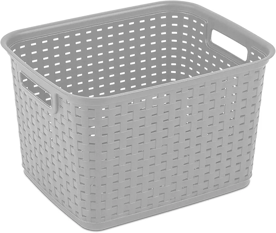 Sterilite Tall Plastic Weave Storage Basket, Bin Organization for Countertops, Classroom, Tabletops & Book Shelves for Crafts, Jewelry, Gray, 6-Pack