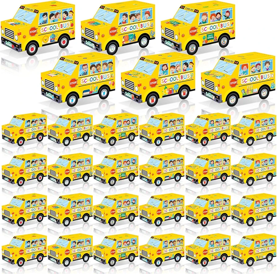 Qilery 24 Pcs School Bus Party Treat Boxes Back to School Party Favor Boxes Yellow Cartoon Candy Boxes Truck Shaped Decor for Kids Birthday Gift Welcome Back to School Classroom Party Supplies