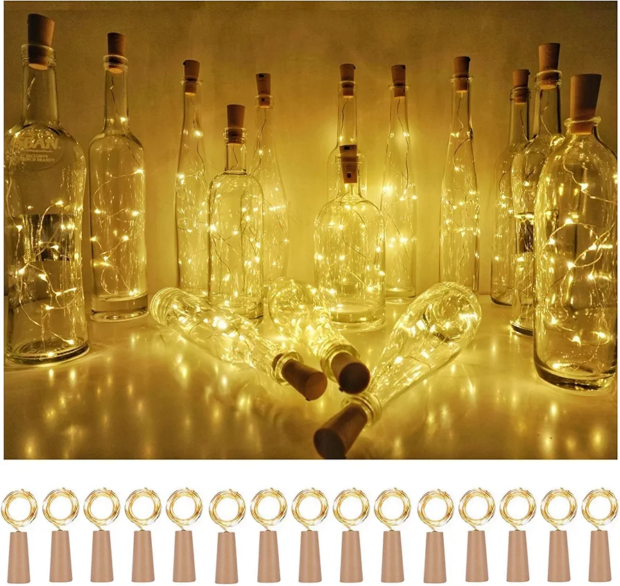 Wine Bottle Cork Lights 15Pack 10 LED/ 40 Inches Battery Operated Cork Shape Copper Wire Colorful Fairy Mini String Lights for Party Christmas Halloween Wedding Decoration (Warm White)