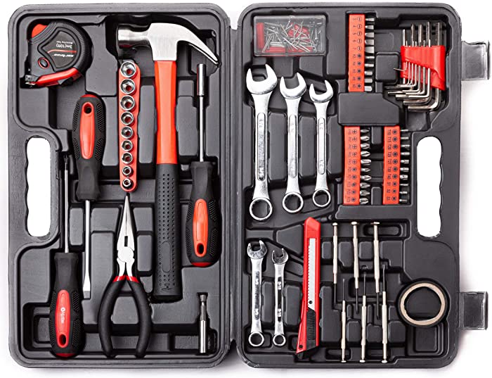 CARTMAN 148Piece Tool Set General Household Hand Tool Kit with Plastic Toolbox Storage Case Socket and Socket Wrench Sets