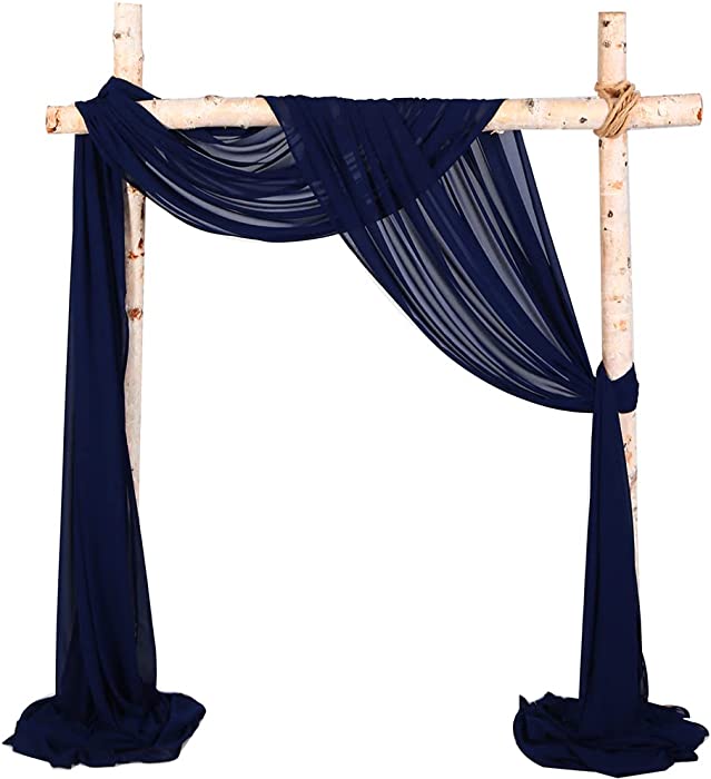 SHERWAY 2 Panels Chiffon Fabric Drapery Wedding Arch Drapes, Party Backdrop Curtain Panels, Ceremony Reception Swag Decoration (27 x 216 Inch, Navy Blue & Navy Blue)