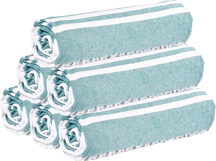 Glamburg 100% Cotton Turkish Peshtemal Fouta Towels - Beach Towel - Thin Travel Camping Bath Sauna Beach Gym Pool Blanket - Soft Durable Absorbent - 6 Pack 36x71 - Teal