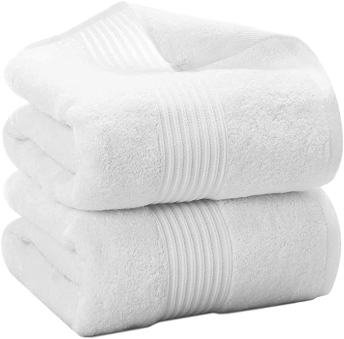 Morninglord 2 Pack 100% Cotton Bath Towels, 27 X 54 Inches Towels for Bathroom, High Absorbent and Quick Drying Bathroom Towels, Super Soft Bath Towel Set, White