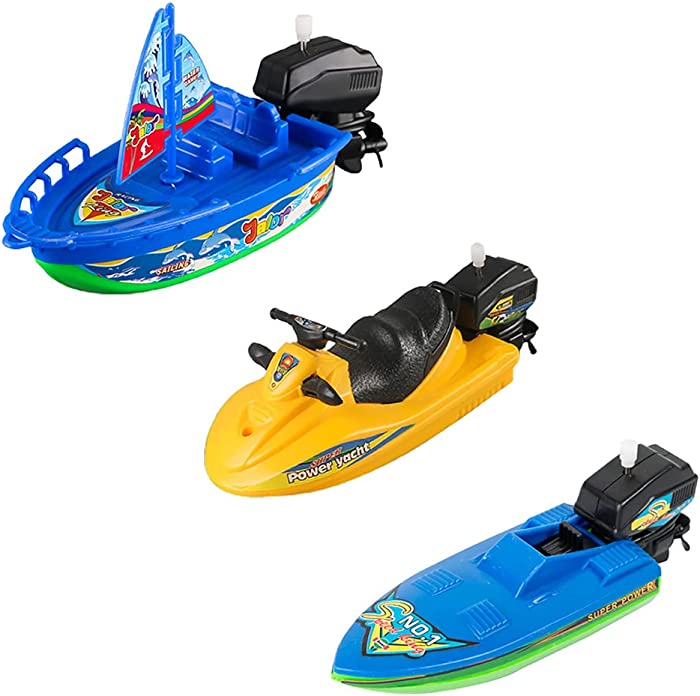 NEXTAKE Wind-up Boat Bathtub Toy Set, Funny Windup Speed Boat Bathtub Toy Jet Ski Clockwork Sailboat Water Toy Motorboat Tub Toy for Kids (Motorboat+Sailboat+Speed Boat)