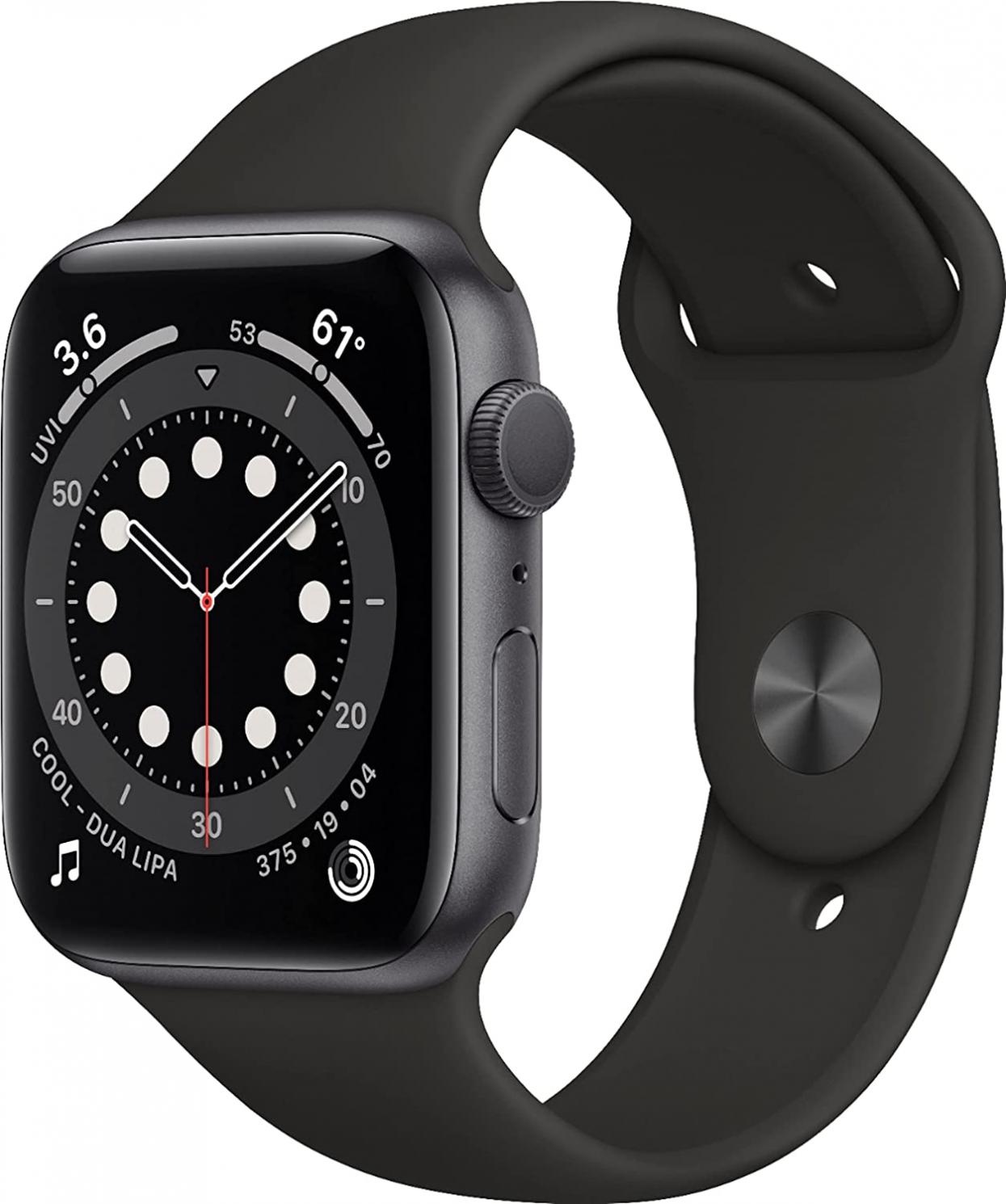 Apple Watch Series 6 (GPS, 44mm) - Space Gray Aluminum Case with Black Sport Band (Renewed Premium)