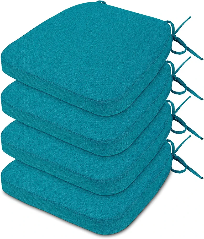 Millsilo D-Shaped Chair Cushions for Dining Chairs with Ties and Removable Cover, 2" Thick Dining Kitchen Chair Pads, Indoor Dining Room Non-Slip Backing Seat Cushions Set of 4, 16.5" x 16.2",Teal