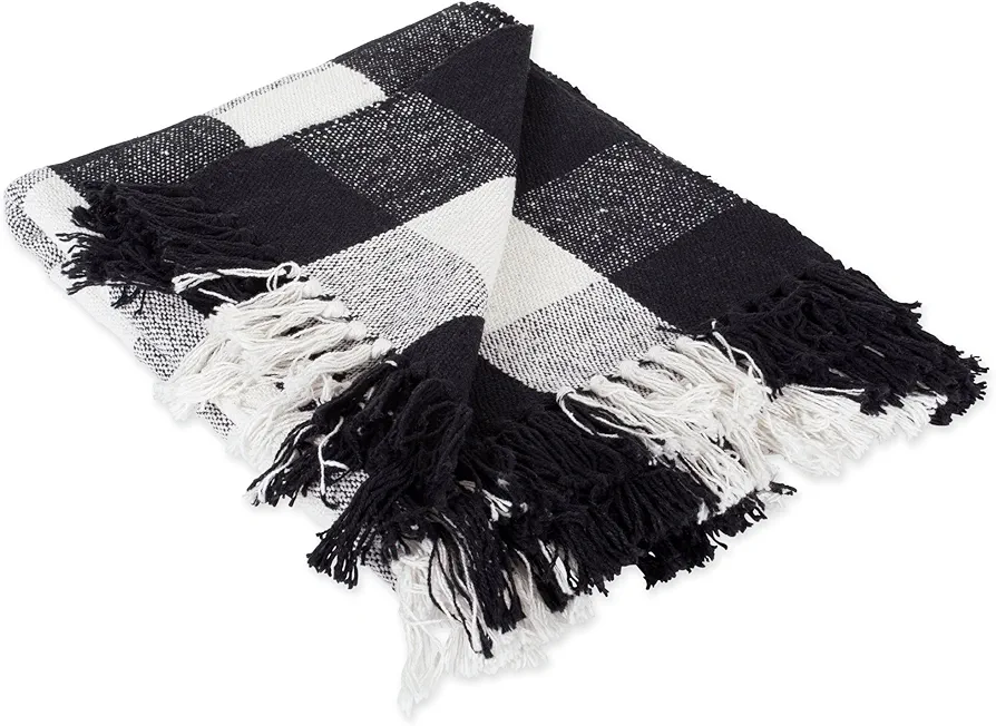 DII Buffalo Check Collection Rustic Farmhouse Throw Blanket with Tassles, 50x60, Black/White