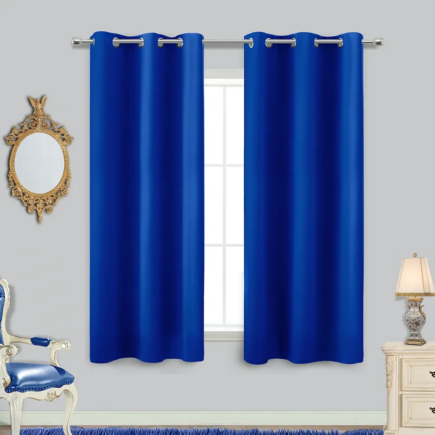 KOUFALL Kids Curtains Blackout for Boys Bedroom 2 Panel Set,Thermal Insulated Soundproof Privacy Bunk Bed Curtains for Bottom Kitchen,45 Inch Length,Royal Blue