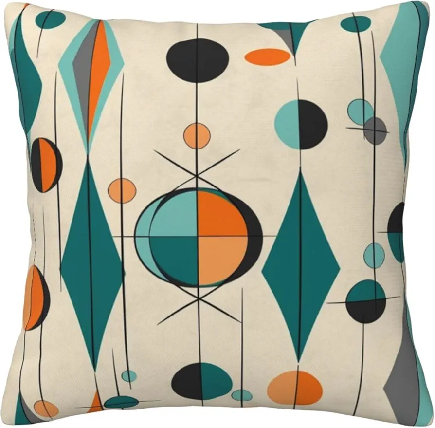 Mid Century Geometric Print Throw Pillow Cover Square Soft Cushion Cover Throw Pillow Case for Home Decor Living Room Bed Couch Car 18"x18"