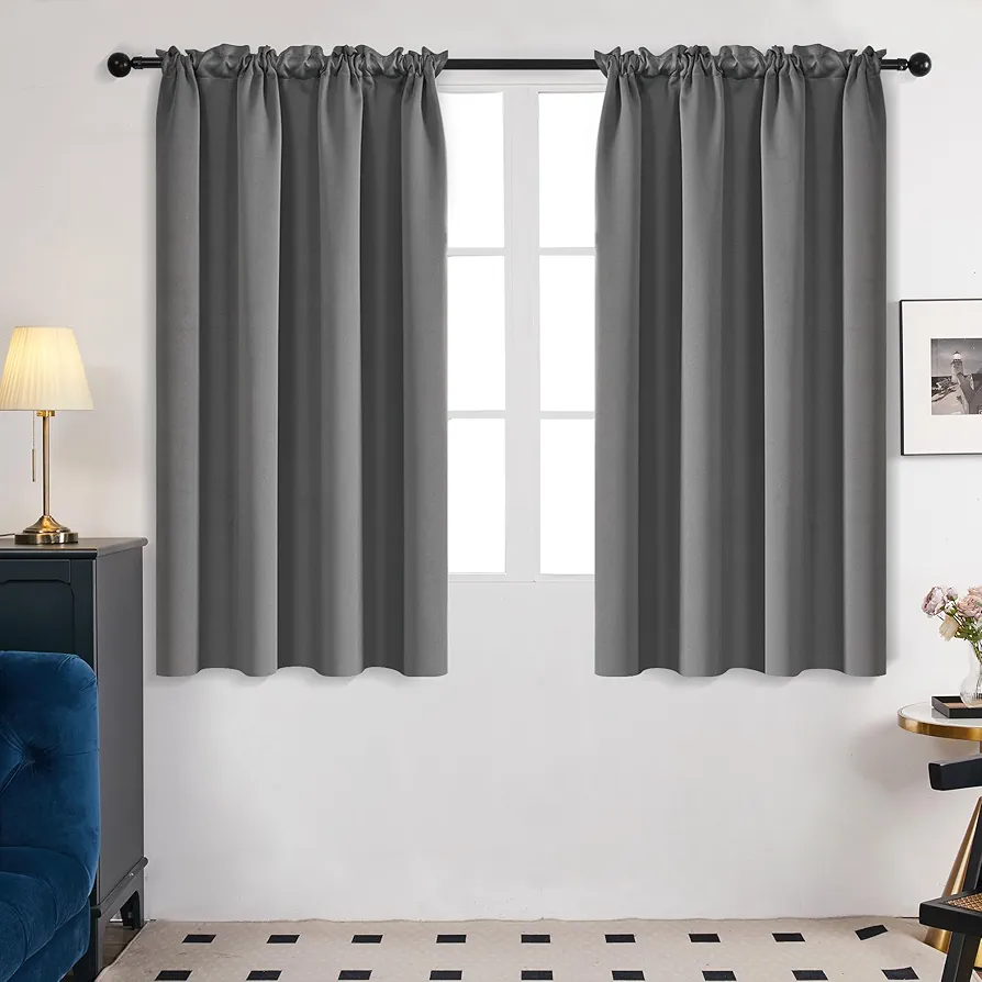 Deconovo Blackout Curtains 63 Inch Length 2 Panels, Thermal Rod Pocket Room Darkening Curtains for Bedroom, Living Room Curtains Drapes for Kids Room - W42 x L63 Inch, Light Grey