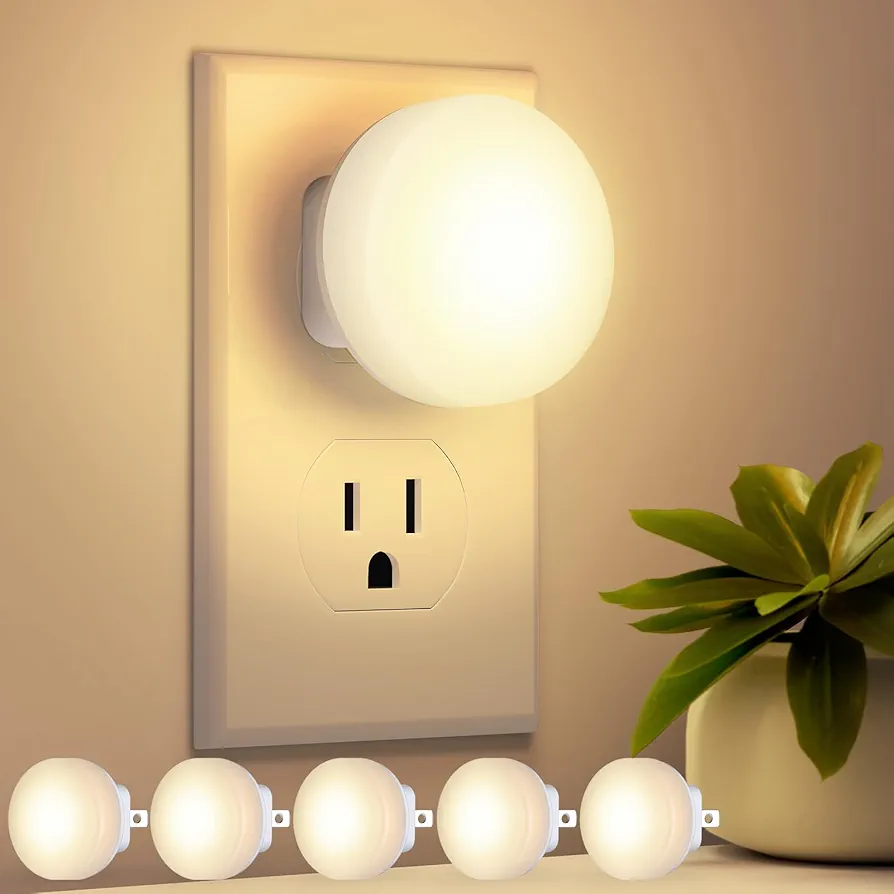 FOLKSMATE LED Night Lights Plug into Wall 5-Pack, Plug in Nightlight Soft White with Light Sensors for Adults, Kids Room, Bedroom, Bathroom, Hallway