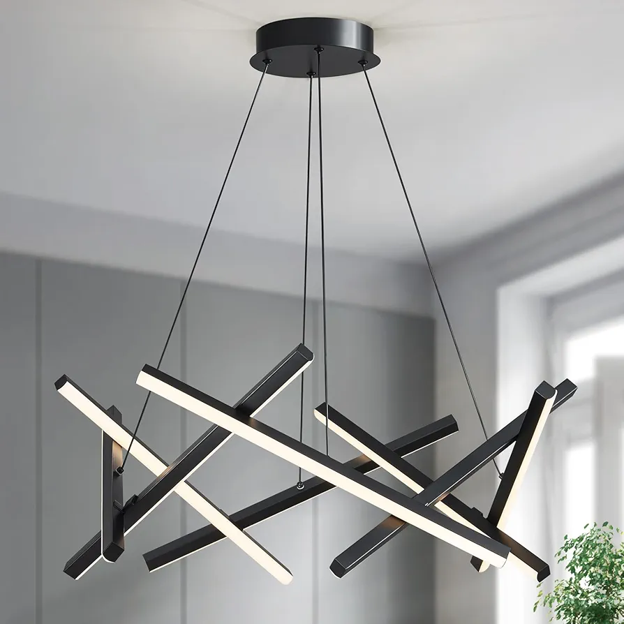 Black Chandelier - Dimmable Ceiling Light & 3000K-4500K-6000K 3 Color Selectable - Ceiling Light Fixture for Living Room Dining Room Bedroom, 27.5" 70W